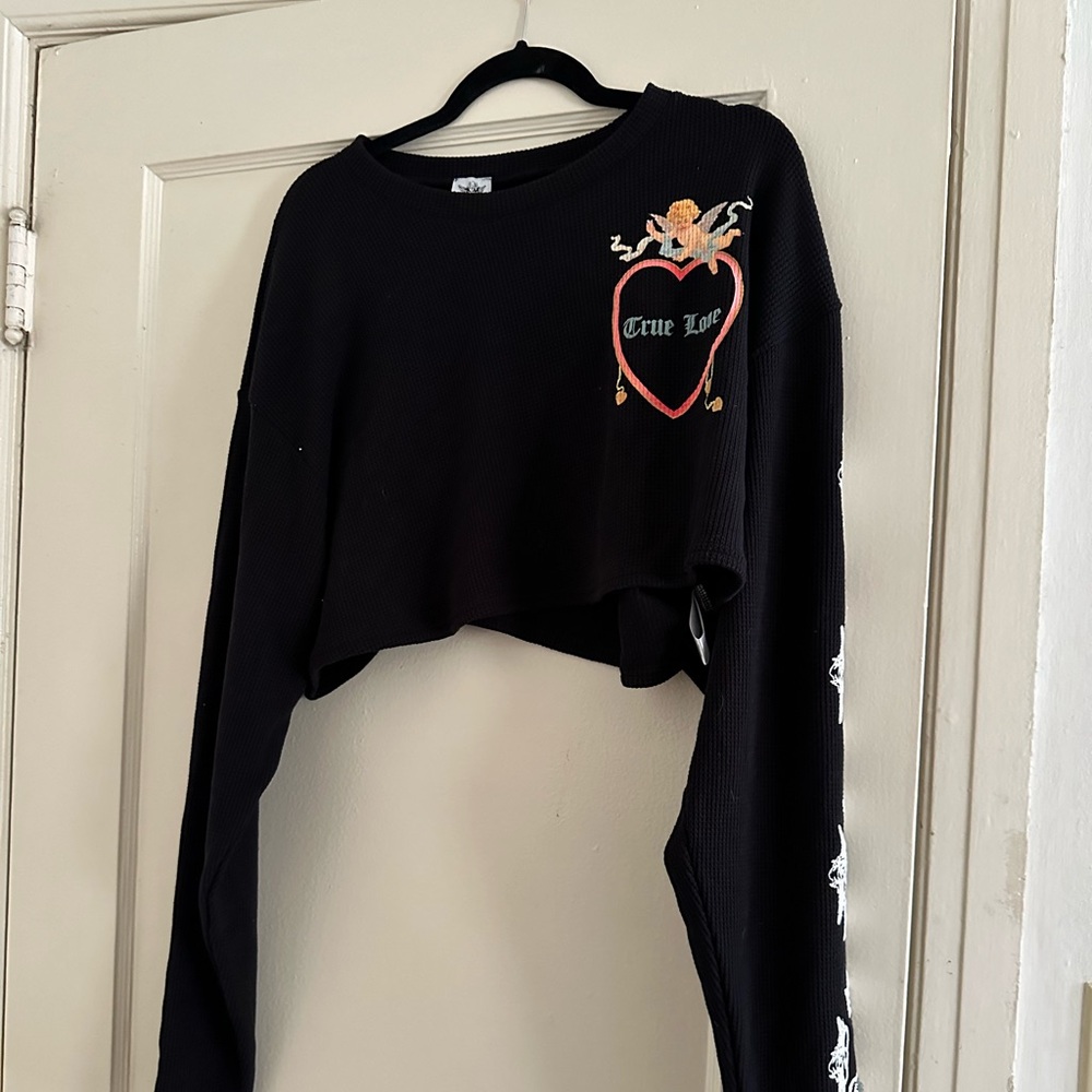 NWT - BOYS LIE - LONGSLEEVE CROP TEE - black waffle material
